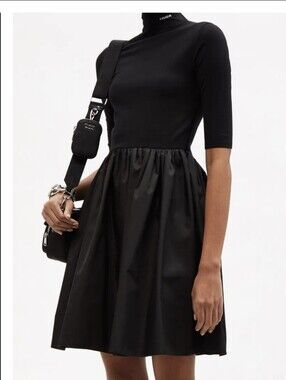 PRADA VIRGIN WOOL, RE-NYLON BLACK FIT AND FLARE, MINI DRESS, SIZE SMALL, IT 40